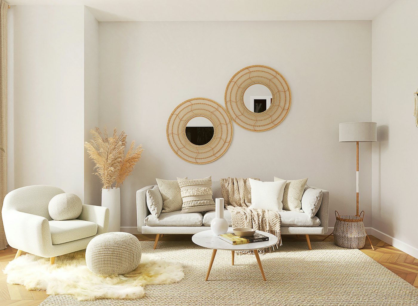 A minimalist lounge seating area